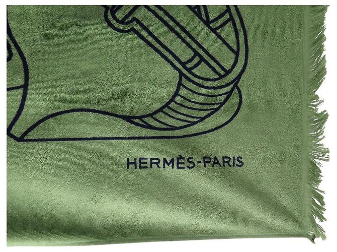 Hermès NEUF DRAP DE BAIN HERMES YACHTING THALASSA H104739M ALOES SERVIETTE TOWEL Kaki - vue 5