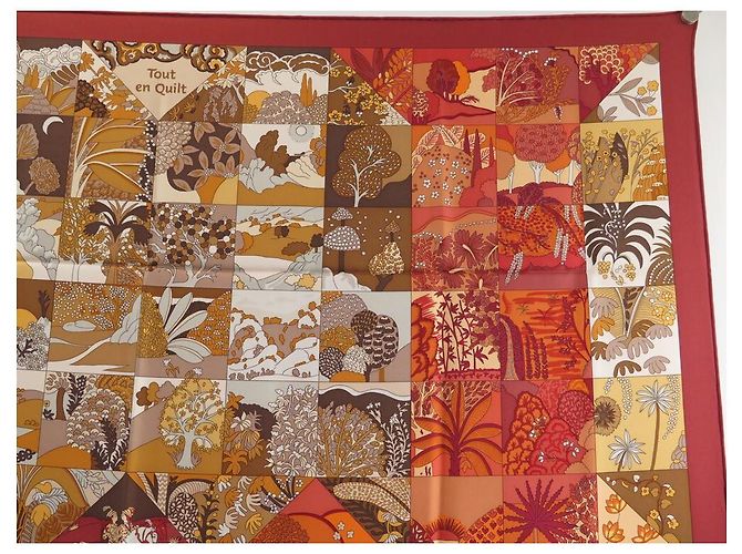 Hermès NUOVO SCIARPA HERMES TUTTO IN QUILT QUADRATO 90 IN SETA ROSSA SCIARPA CATY LATHAM Rosso - vista 3