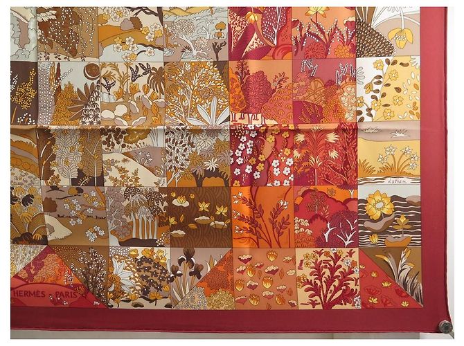 Hermès NUOVO SCIARPA HERMES TUTTO IN QUILT QUADRATO 90 IN SETA ROSSA SCIARPA CATY LATHAM Rosso - vista 4