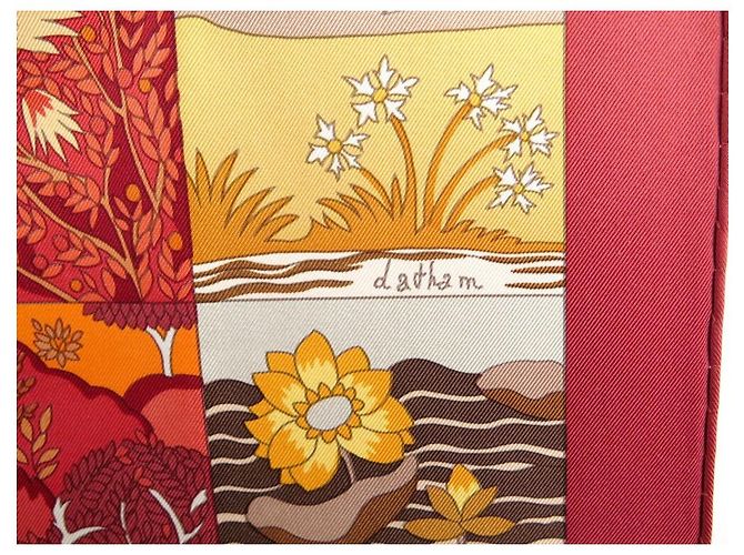 Hermès NUOVO SCIARPA HERMES TUTTO IN QUILT QUADRATO 90 IN SETA ROSSA SCIARPA CATY LATHAM Rosso - vista 8
