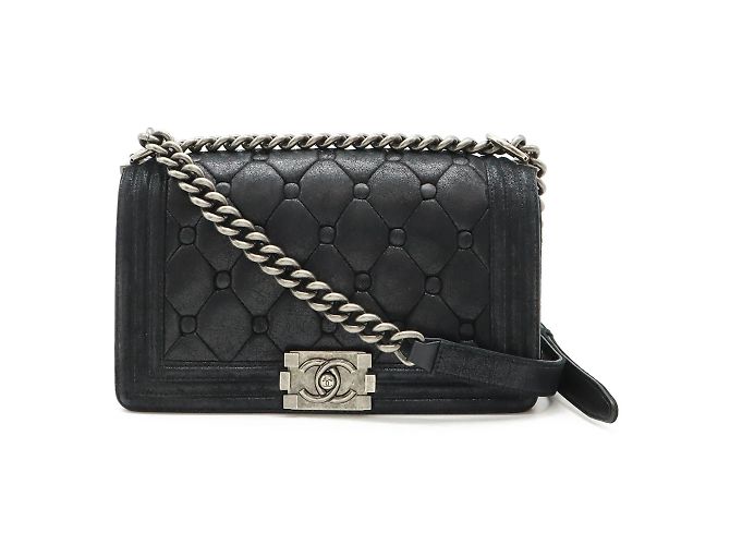 Borsa Chanel Boy Matelassé Coco Mark con catena Nero - vista 2