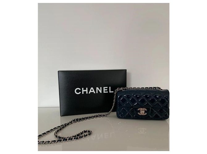 Bolso Chanel Mini Rectangular Azul Marino Charol - vista 2