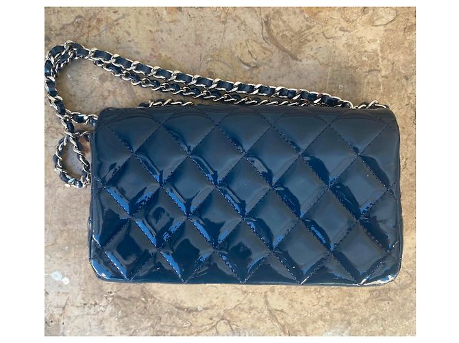 Bolso Chanel Mini Rectangular Azul Marino Charol - vista 6