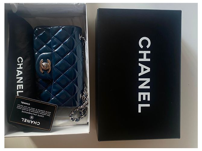 Bolso Chanel Mini Rectangular Azul Marino Charol - vista 9