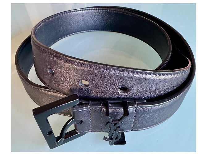 Cinturón Yves Saint Laurent Cassandre en piel negra Negro - vista 3