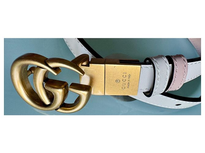 Gucci Marmont Reversibler Gürtel Rosa und Weiß Leder Pink - Ansicht 2
