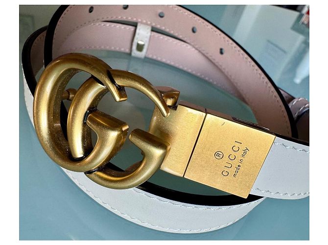Gucci Marmont Reversibler Gürtel Rosa und Weiß Leder Pink - Ansicht 3