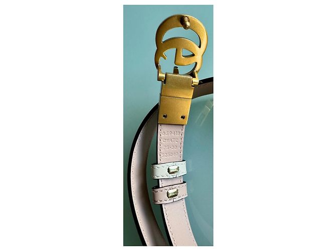 Gucci Marmont Reversibler Gürtel Rosa und Weiß Leder Pink - Ansicht 5