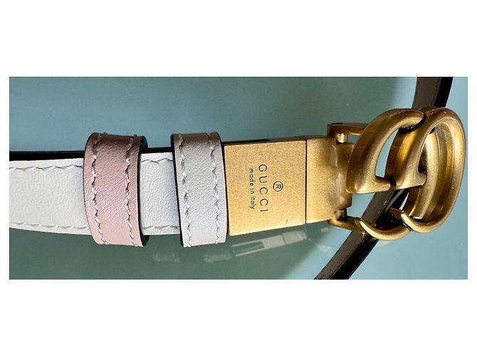 Gucci Marmont Reversibler Gürtel Rosa und Weiß Leder Pink - Ansicht 6