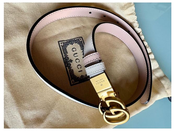 Gucci Marmont Reversibler Gürtel Rosa und Weiß Leder Pink - Ansicht 7