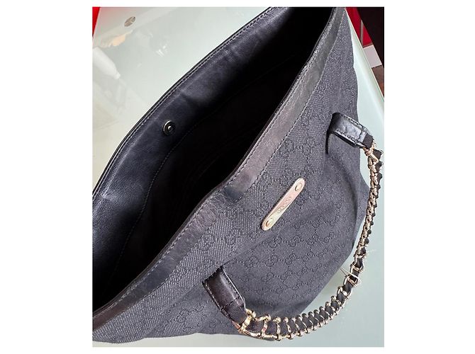 Borsa Tote Gucci Nera in Cotone con Catena Dorata Nero D'oro - vista 10