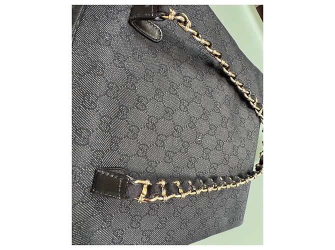 Borsa Tote Gucci Nera in Cotone con Catena Dorata Nero D'oro - vista 11