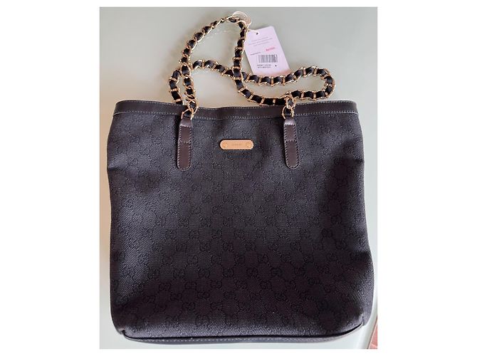 Borsa Tote Gucci Nera in Cotone con Catena Dorata Nero D'oro - vista 2
