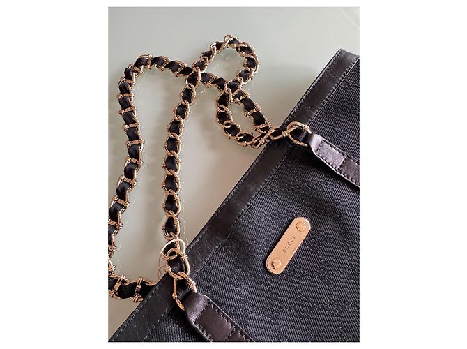 Borsa Tote Gucci Nera in Cotone con Catena Dorata Nero D'oro - vista 4