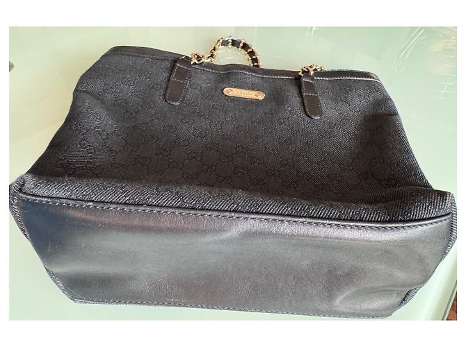 Borsa Tote Gucci Nera in Cotone con Catena Dorata Nero D'oro - vista 6