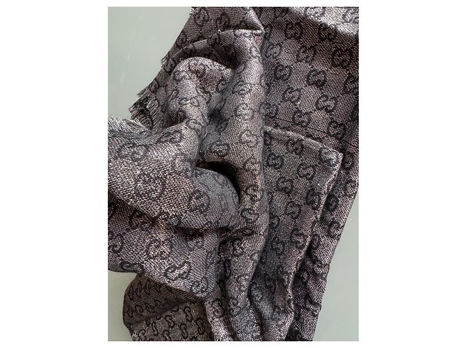 Sciarpa Gucci in seta grigio argento - vista 6