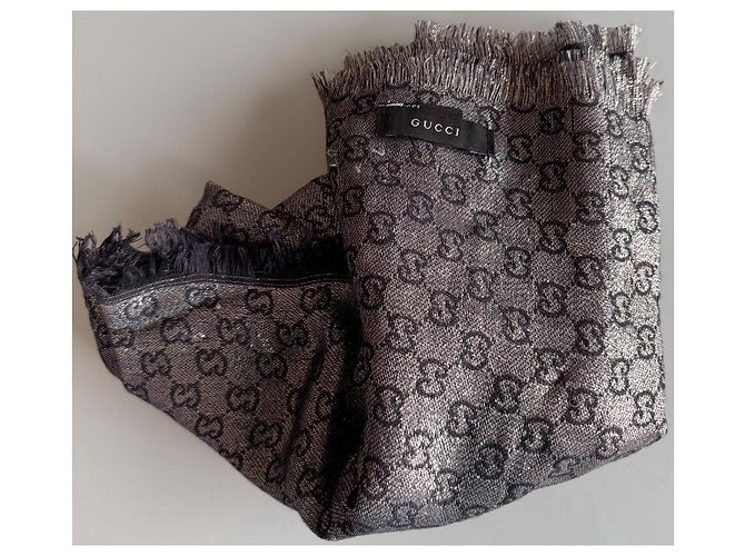 Sciarpa Gucci in seta grigio argento - vista 7