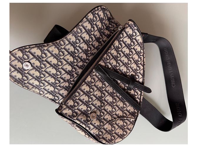 Borsa Christian Dior Saddle Oblique Jacquard Nero Beige - vista 10