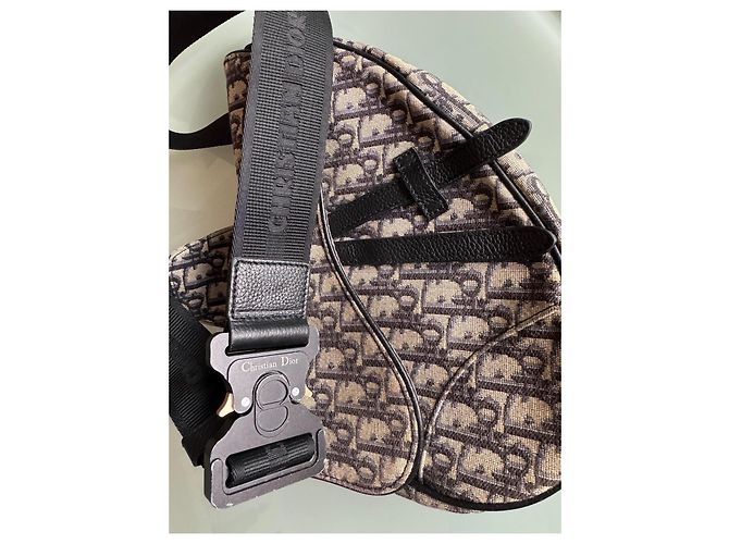 Borsa Christian Dior Saddle Oblique Jacquard Nero Beige - vista 4