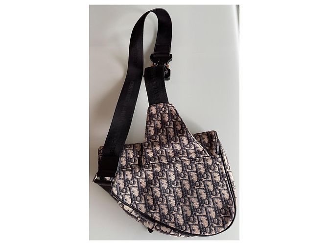 Borsa Christian Dior Saddle Oblique Jacquard Nero Beige - vista 5