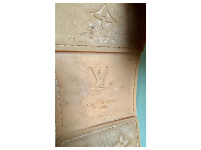 Espadrillas Louis Vuitton Beige Oro Grigio Cotone Pelliccia D'oro - vista 10