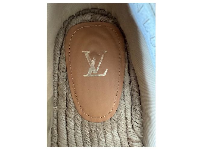 Espadrillas Louis Vuitton Beige Oro Grigio Cotone Pelliccia D'oro - vista 5