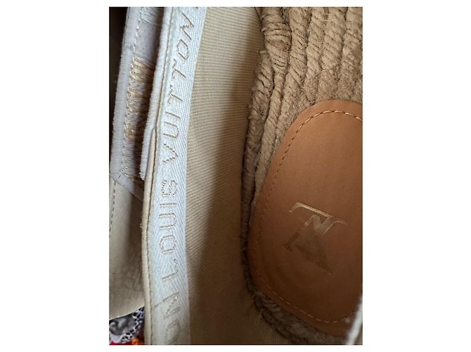 Espadrillas Louis Vuitton Beige Oro Grigio Cotone Pelliccia D'oro - vista 6