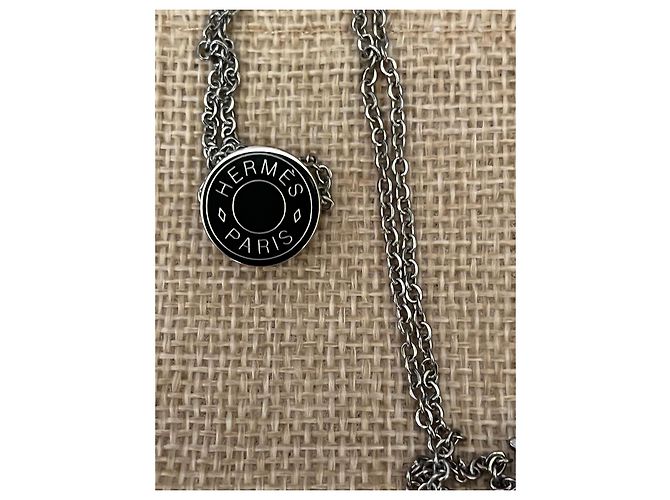 Pendente Hermès Clou de Selle collana in acciaio argento Silver hardware - vista 3