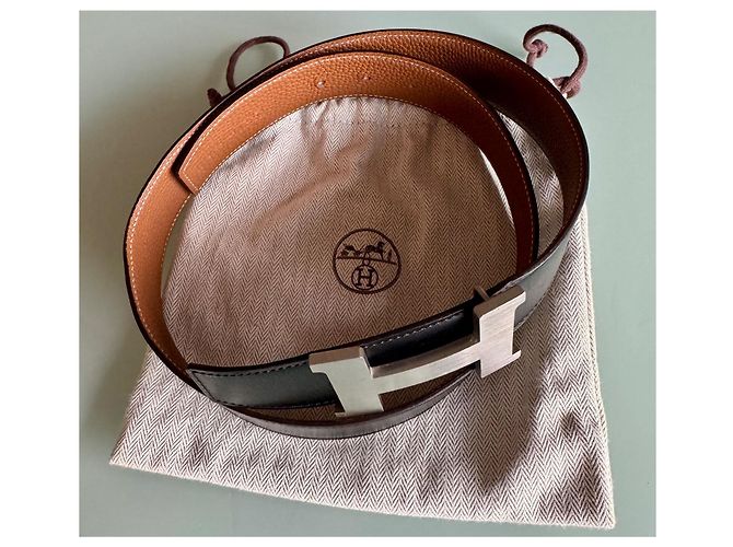 Hermès Reversible Belt Black and Light Brown Palladium Buckle Silvery - view 6