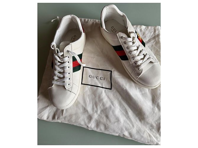 Gucci Ace Bestickte Sneaker Weiß Pelz - Ansicht 10