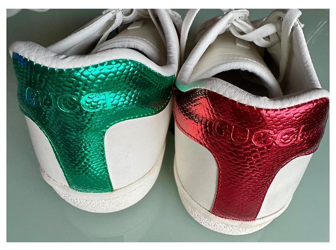 Gucci Ace Bestickte Sneaker Weiß Pelz - Ansicht 4
