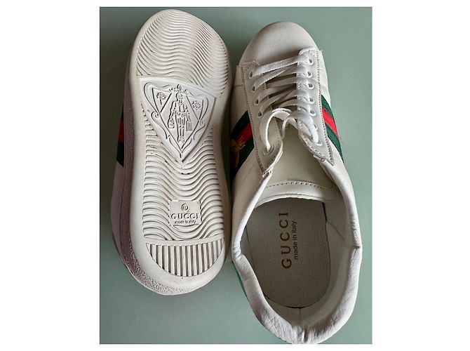 Gucci Ace Bestickte Sneaker Weiß Pelz - Ansicht 6