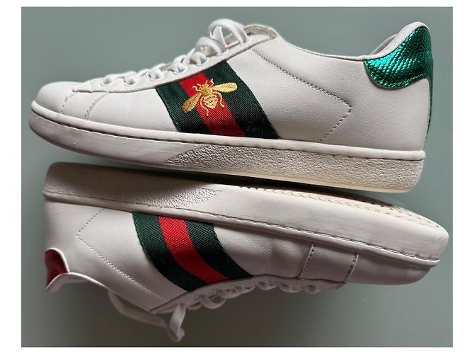 Gucci Ace Bestickte Sneaker Weiß Pelz - Ansicht 8