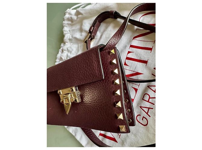 Borsa a mano Valentino Garavani Rockstud in Pelliccia Rosso Scuro Bordò - vista 11