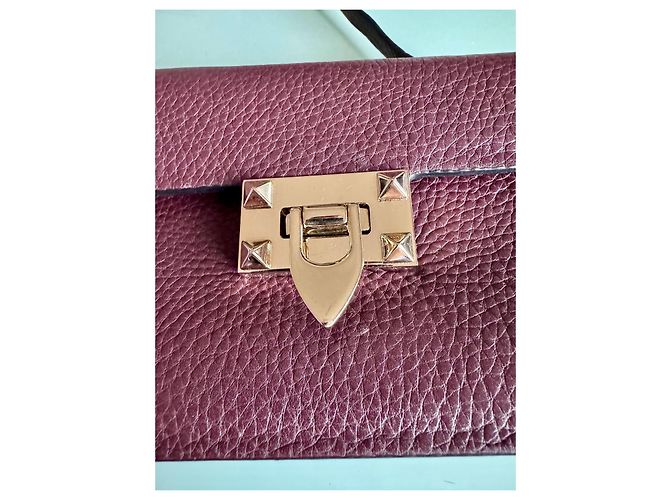 Borsa a mano Valentino Garavani Rockstud in Pelliccia Rosso Scuro Bordò - vista 3