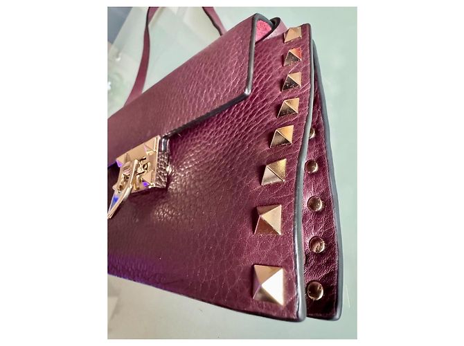 Borsa a mano Valentino Garavani Rockstud in Pelliccia Rosso Scuro Bordò - vista 4