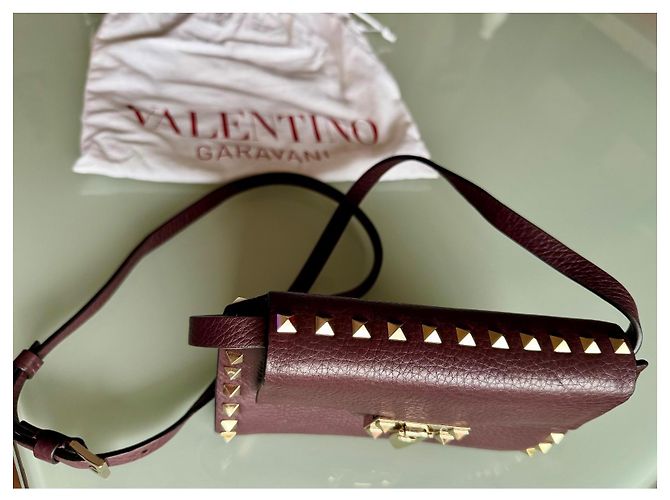 Borsa a mano Valentino Garavani Rockstud in Pelliccia Rosso Scuro Bordò - vista 6