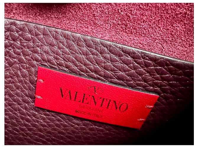 Borsa a mano Valentino Garavani Rockstud in Pelliccia Rosso Scuro Bordò - vista 7