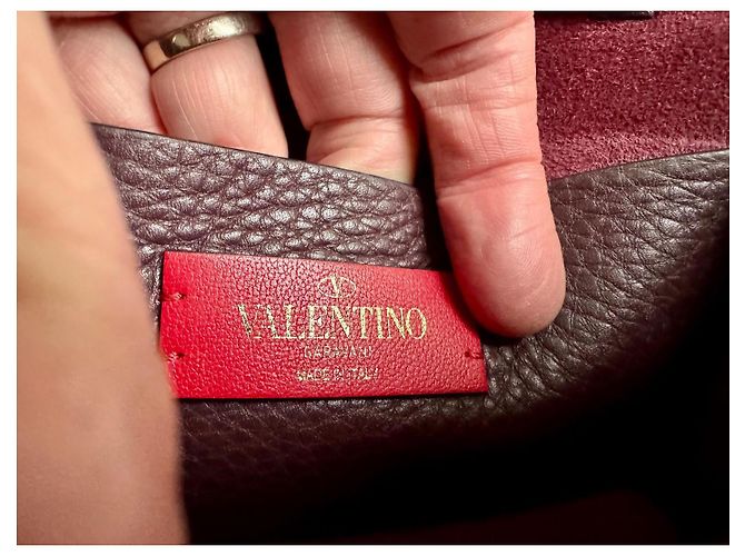 Borsa a mano Valentino Garavani Rockstud in Pelliccia Rosso Scuro Bordò - vista 8