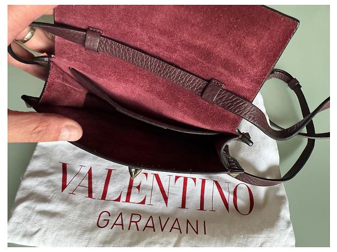 Borsa a mano Valentino Garavani Rockstud in Pelliccia Rosso Scuro Bordò - vista 9