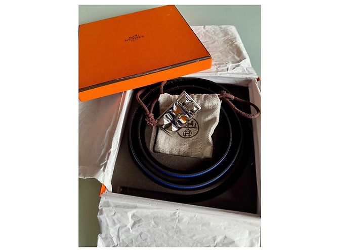 Hermès Collier de chien Gürtel Togo Leder marineblau - Ansicht 7