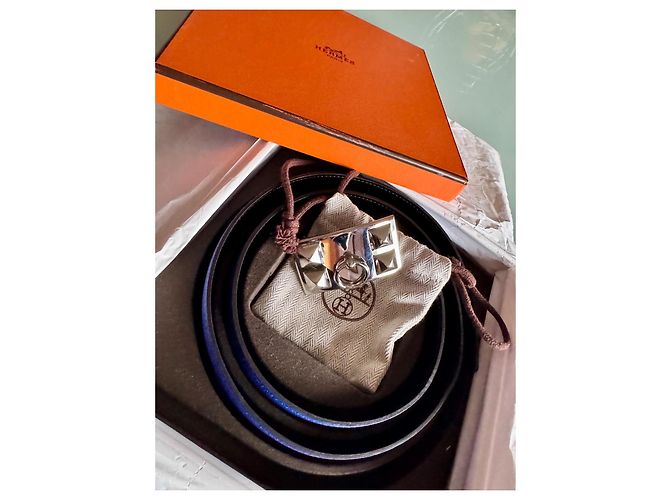 Hermès Collier de chien Gürtel Togo Leder marineblau - Ansicht 8