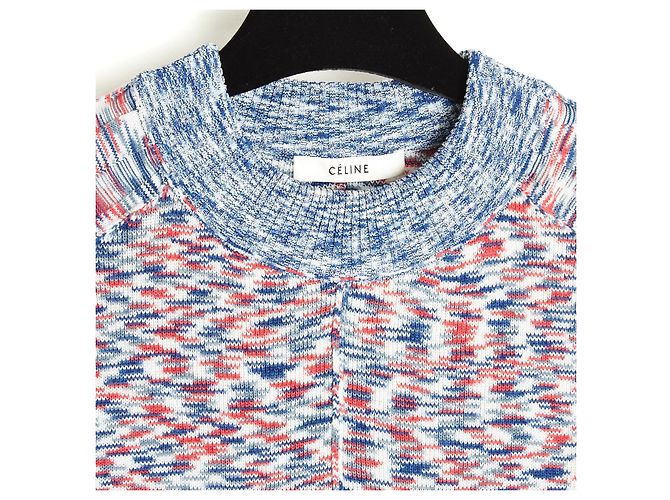 Céline 2014 Tricolor Pullover FR38 Phoebe Philo Baumwoll-Maxi-Pullover UK10 US8 Celine Weiß Rot Blau - Ansicht 3