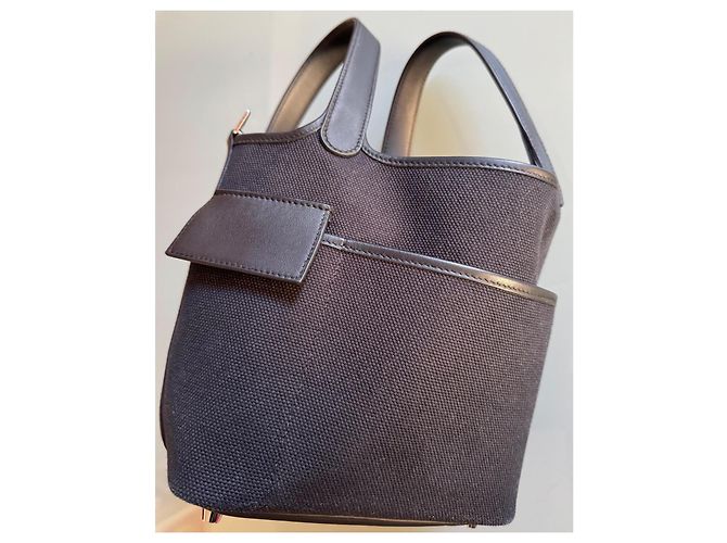 Borsa a mano Hermès Picotin Nera Cotone Pelliccia Nero - vista 14