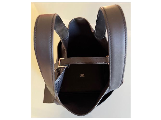 Borsa a mano Hermès Picotin Nera Cotone Pelliccia Nero - vista 3