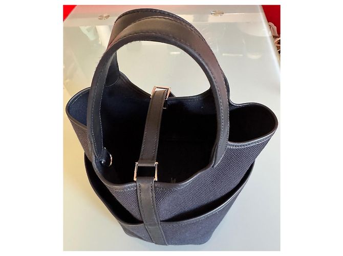 Borsa a mano Hermès Picotin Nera Cotone Pelliccia Nero - vista 4