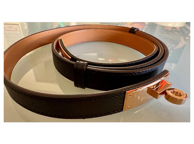 Cintura Hermès Kelly Nera e Marrone Oro Rosa Nero D'oro Marrone chiaro - vista 4
