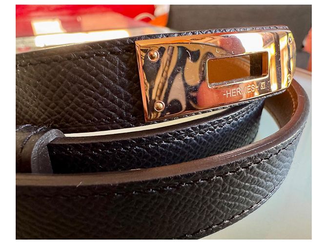 Cintura Hermès Kelly Nera e Marrone Oro Rosa Nero D'oro Marrone chiaro - vista 6