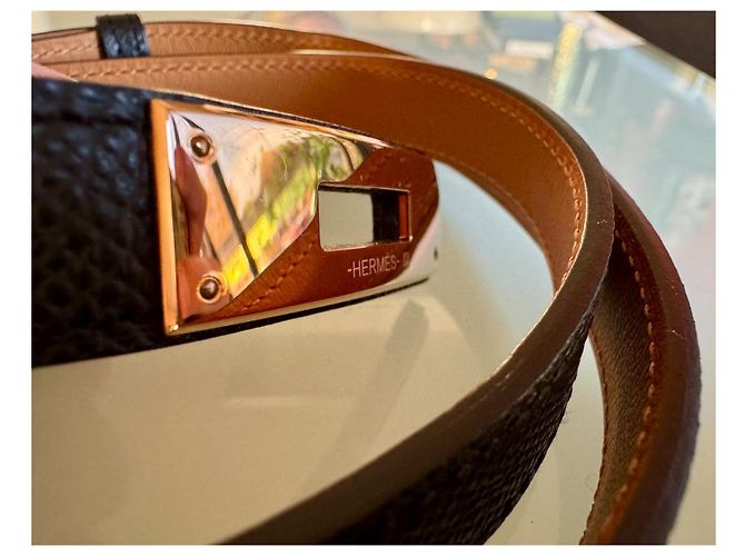 Cintura Hermès Kelly Nera e Marrone Oro Rosa Nero D'oro Marrone chiaro - vista 7