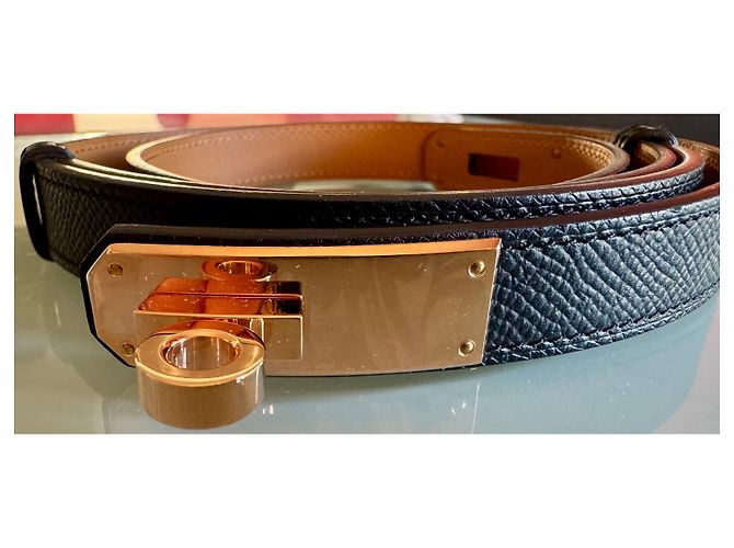 Cintura Hermès Kelly Nera e Marrone Oro Rosa Nero D'oro Marrone chiaro - vista 8